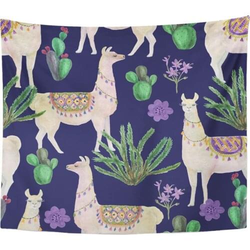 Tapestry Pet Watercolor Painting Llamas and Cacti Flowers Alpaca America Tapestries Wall Hanging for Living Room Bedroom Dorm