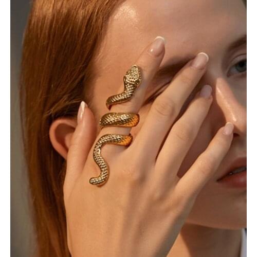 Snake-Shaped Rings Punk Metal Long Exaggerated Animal Finger Knuckle Hoop For Womens 2021 Fashion Vintage Unisex Jewelry Gifts