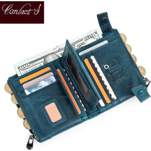 Contacts Women Wallet Small Rfid Ladies Bifold Wallet With Zipper Coin Pocket Genuine Leather Purse Quality Card Holder Wallets