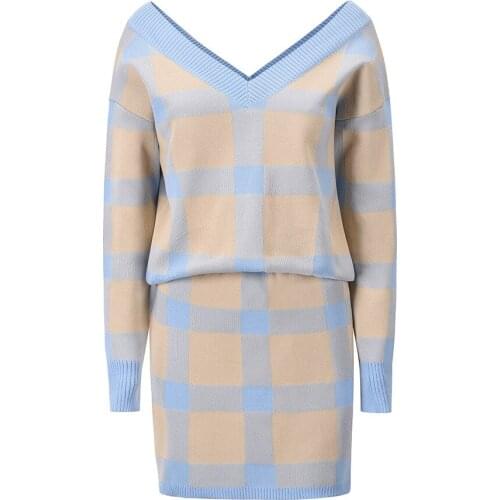 Autumn And Winter Suit Womens Fashion Sexy V-Neck Knitted Sweater High-Waist Knitted Short Skirt Stretch Korean 2 Piece Set