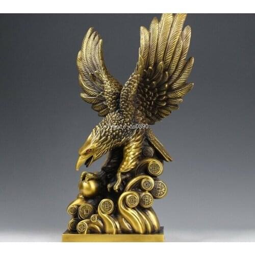 20'' brass copper home fengshui grip treasure wealth bird eagle hawk statue