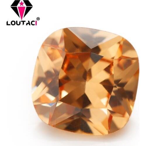 LOUTACI Fashion Simple Jewelry Stone Champagne Cushion Cubic Zirconia Middle Size 5x5-10x10mm