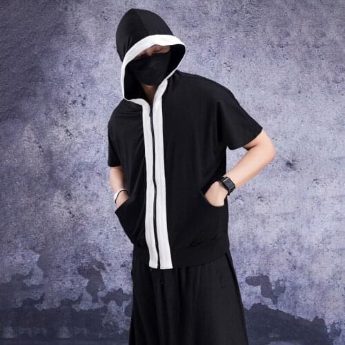 Mens T Shirt Spring/summer Hoodie Cardigan Bat-Sleeved loose-fitting short-sleeved T shirt mens thin jacket jacket trendy