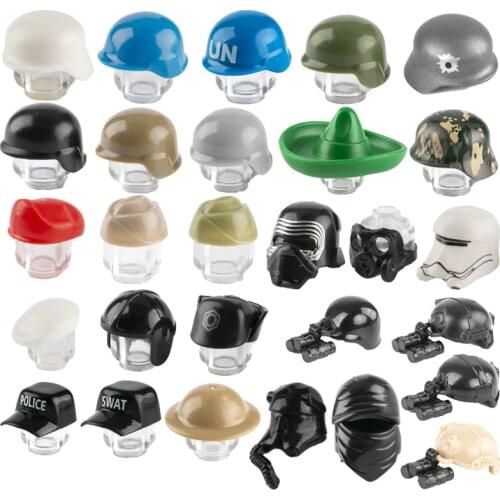 WW2 Army Soldiers Helmet Building Block Military Figure Weapon Parts City Police SWAT Cap Masks Accessories Bricks Toys