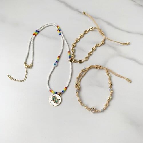 New Arrived Women Bracelet Set Personality Luck Eye/ Love Heart Gold Plated Handmade Beaded Bracelets