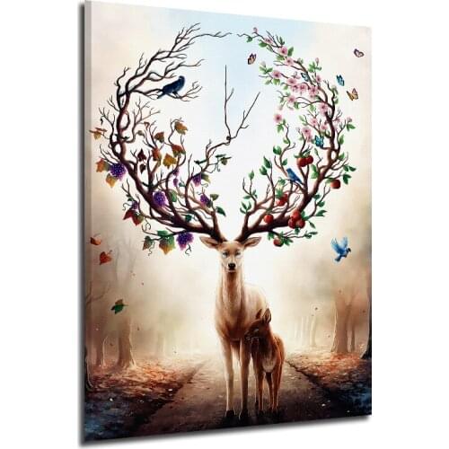 3 Size Unframed Wall Art Canvas Painting Colorful Animal Deer Picture Oil Painting on Canvas Abstract for Home Room Decor