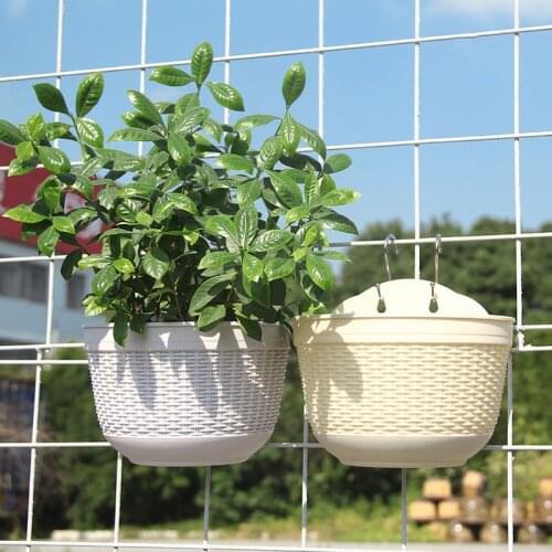 Wall-mounted Flower Pot Imitation Rattan Succulents Flower Pot Decor Container Semicircular Resin Fence Basket Balcony Garden
