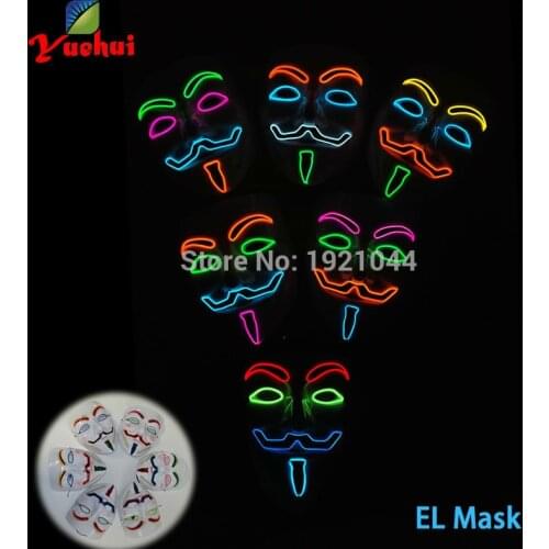 Newest By DC-3V steady on driver EL wire 10Color Optional mask Fashion Classic V for VENDETTA Halloween Cosplay Party mask
