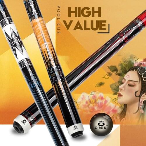 OMIN XF-A1-3 Pool Cue 12.8mm Tip Maple Shaft with Carbon Tube 55cm Adjustable Weigh Bolt Billiard Stick Kit with Extension