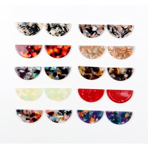 Tortoise Shell Earring Charms,Acetate Acrylic Beads,Half Round Shaped Pendant,Semicircle Connectors 2Hole,Earring Parts-ACE219