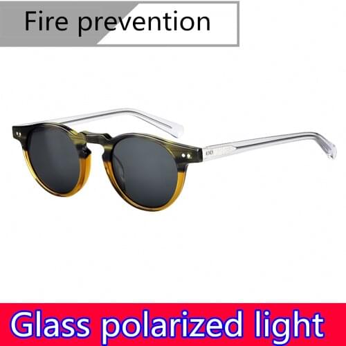 Glass Polarized Sunglasses Retro Fireproof Sunglasses OV5186 Mens and Womens Round Glasses Myopia Finished Sunglasses