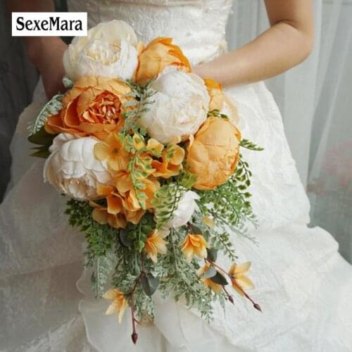 RomanticWhite Orange Purple Wedding peony Flowers Bridal Bouquets Ramos De Novia Handmade Flower Bridesmaid Bouquets