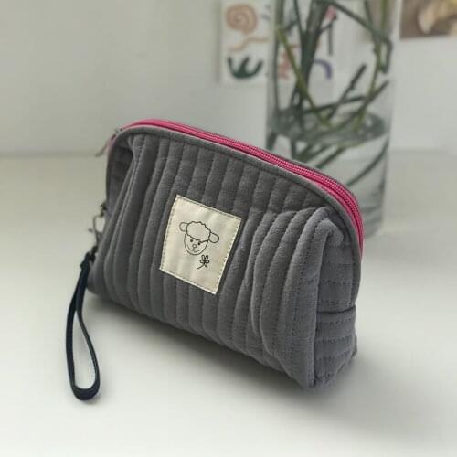 Korean Lovely Cotton Cosmetic Bag Simple Women Quilted Travel Make Up Storage Bag Beauty Cases Children Pouch Clutch
