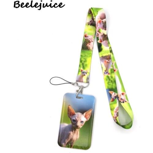 Sphynx Hairless Cat Art Cartoon Anime Fashion Lanyards Bus ID Name Work Card Holder Accessories Decorations Kids Gifts