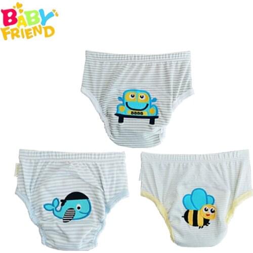 3Pcs Babyfriend Baby Kids Boys Toliet Potty Training Pants Reusable Breathable and Soft 100% Cotton Underwear for Babies