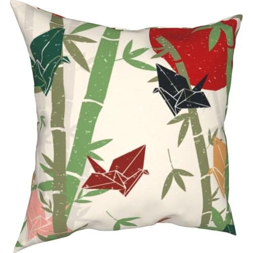 Calming Oriental Bamboo And Origami Pillowcase Soft Polyester Cushion Cover Decorative Pillow Case Cover Home 40X40cm