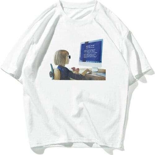 Spring Street Trend Half Sleeve Fun Printing Mens Fashion Pure Cotton Loose Oversized Ladies Top T-shirt Casual Simple