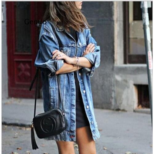 Vintage Denim Jackets Women Hole Style Jean Jacket Denim Loose Fashion Spring Autumn Denim Jeans Coats Style