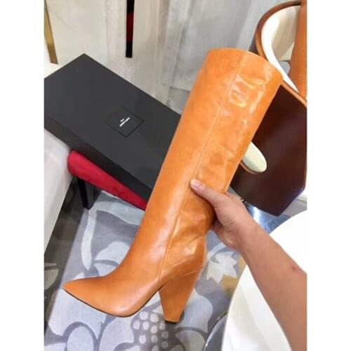 Spike Heel Long Boots Real Picture Cow Leather Top Quality Pointed Toe Over The Knee Runway Woman Party Boots Fashion Ladies