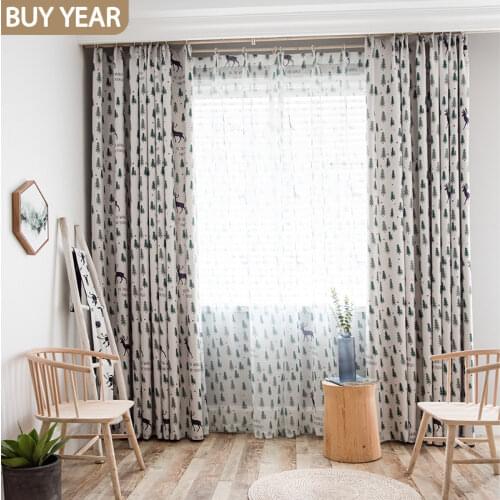 Modern Childrens Curtains for Living Dining Room Bedroom European-style Curtain Black Silk Shading Printed MordenTulle Curtains