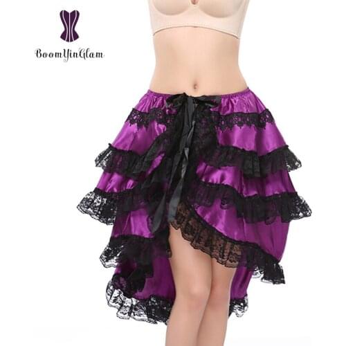 Plus Size Womens Burlesque A Shape Black Purple Lace Fashion Longline Corset Skirt Sexy Lingerie Skirt 7006