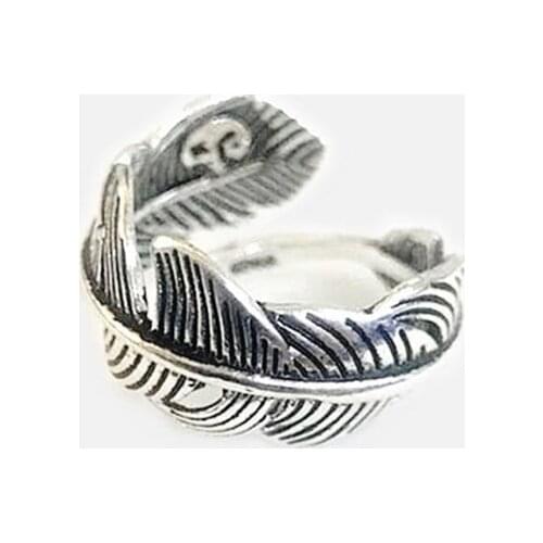 Sole Memory Retro Thai Silver Feather Creative Literary Personality 925 Sterling Silver Female Resizable Opening Rings SRI345