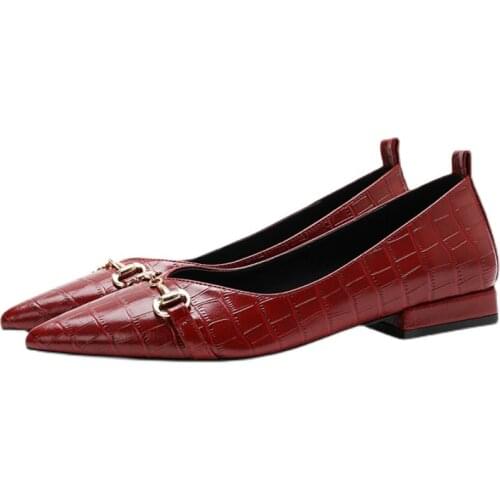 French Pointed V Mouth Ladies Black Work Shoes Fashion Wine Red Womens Shoes New Spring Flat Shoes Ballet Flats Female