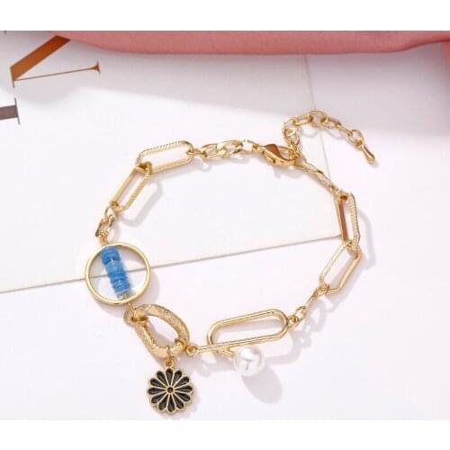 Black Daisy Flower Charm Bracelet For Women Korean Female Alloy Circle Chain Bracelet Bangles Geometric Pulseras Fashion Jewelry