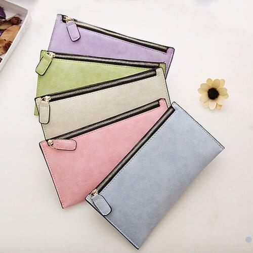 Retro Artificial PU leather Womens Purse Ladies Wallet Long Money Bags Simple Style Thin Wallets Female Card Holder Hand Bag