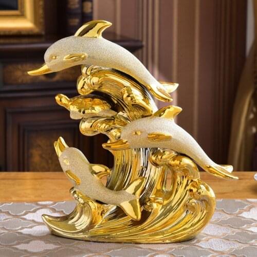 Animal Table Figurines Golden Luxury Art Creativity Living Room Figurines Dolphin Nordic Ozdoby Do Pokoju Room Decor DM50GT
