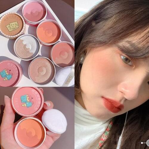 1 Pcs Blush Contouring Highlight Powder Two-color Makeup Powdery Cake Combination Lovely Appearance Design Face Makeup TSLM1