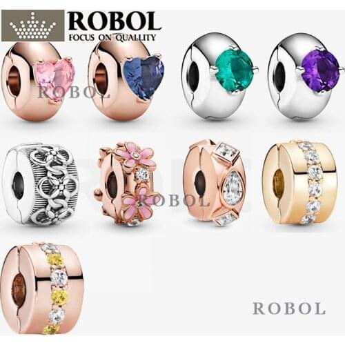 10 Original 925 Sterling Silver Jewelry Round Solitaire Clip Charm Fit for DIY Bracelet Fashion Woman Jewelry Gift Free Shipping