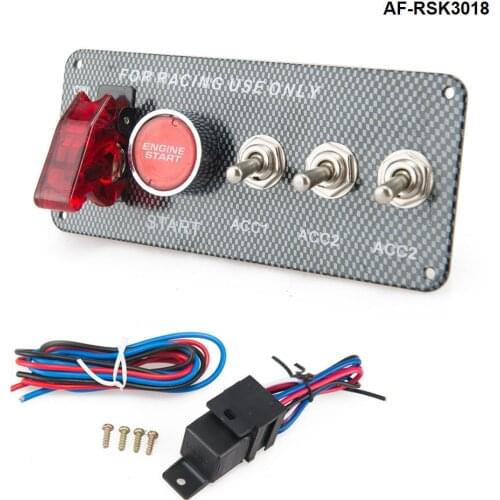 12v Carbon Fiber Racing Car Ignition Switch Panel Engine Start Push Button Toggle Kits AF-RSK3018