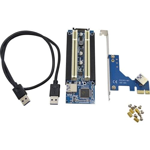 200pcs New VER005 PCI-Express PCI-E to 2 PCI Slot Converter PCIE to Dual PCI HUB Riser Card Adapter + 0.6M USB 3.0 Cable