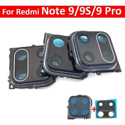 5PCS New Rear Camera Glass Lens Cover With Frame Holder With Sticker Replacement Spare Parts For Xiaomi Redmi Note 9S 9 Pro