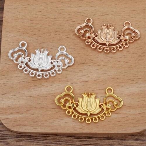 SIXTY TOWFISH 8 Pieces DIY Jewelry Accessories 22*43mm Handmade Materials Charms Metal Flower Filigree Flower Slice