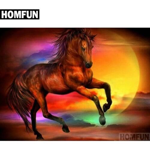 HOMFUN Full Square/Round Drill 5D DIY Diamond Painting "sunset & horse" 3D Embroidery Cross Stitch 5D Home Decor Gift A00588