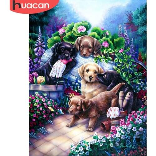 HUACAN 5d Diamond Painting Dog Mosaic Garden Needlework DIY Diamond Embroidery Animal Home Decor Craft Kit