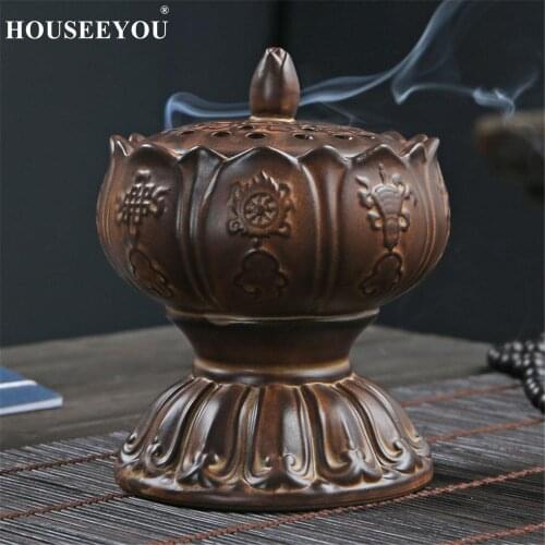 Buddhism Lotus Ceramic Coil Incense Burner Plate Agarwood Sandalwood Buddha Incenso Stove Oven Temple Buddhist Tray Ornaments