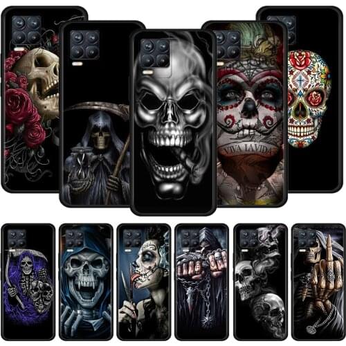 Black Case For Realme 8 C21 5 6 7 Pro C3 XT GT Master Explorer 7i X50 C11 C21Y C20A X7 Cover Silicone Grim Reaper Skull Skeleton