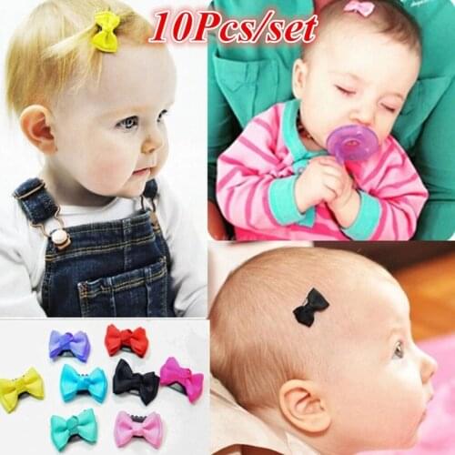 10Pcs/set Candy Color Baby Mini Small Bow Hair Clips Safety Hair Pins Barrettes for Children Girls Kids Hair Accessories Fashion