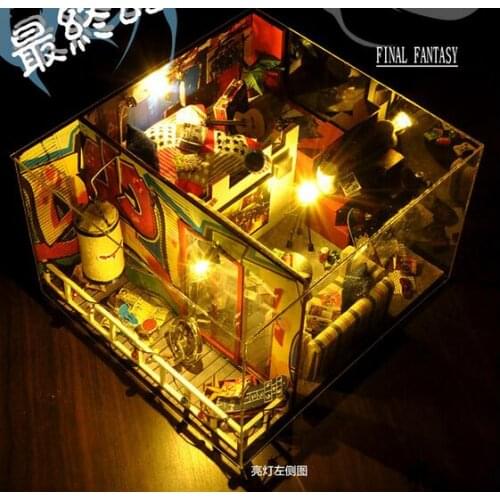 DIY 3D Wooden Dollhouse Miniature Dining Room Model Kit With Cover And LED furnitures Handcraft Miniature Kitchen Doll house