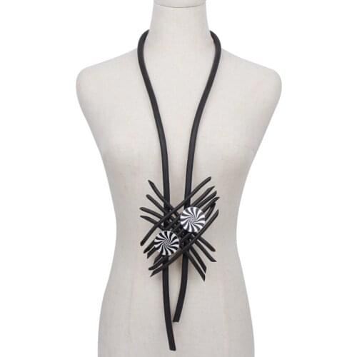 YD&YDBZ Irregular Rubber Long Necklaces For Women Punk Style Round Metal Pendant Jewelry Necklace Strange Clothes Accessories