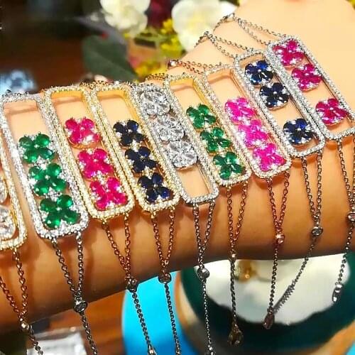 Elegant Cute Fine Shiny CZ Chains Bracelet for Women Bridal Wedding Engagement Party Show Jewelry Wide Fashion love bracelet