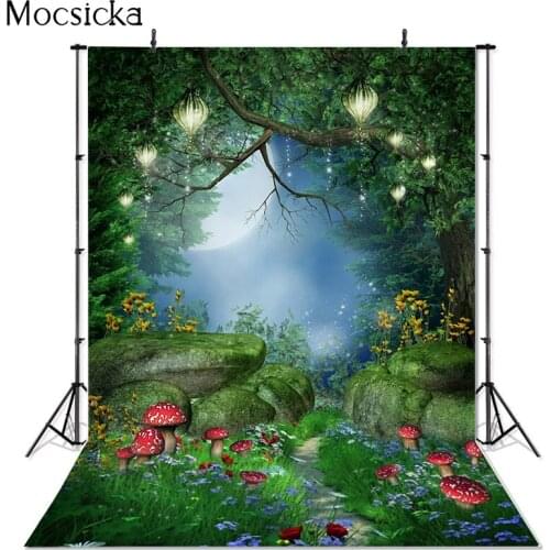 Fairy Tale World Photography Background Forest Mushroom Moonlight Child Portrait Backdrop Decor Props Photo Studio Baby Shower