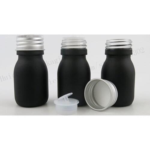 Hot Sale 500 x 30ML Mini Frost Black Glass Bottle with Orifice Reducer & Silver Aluminum Cap 1oz Small Essential Bottle