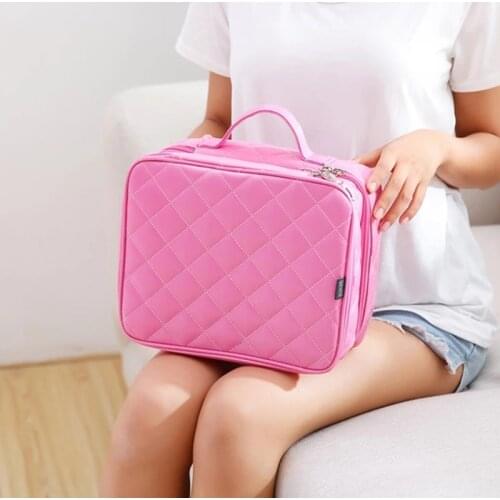 Beautician Necessary Double Layer Cosmetic Bag Box Women Beauty Vanity Make Up Tools Organizer Case Travel Toiletry Wash Storage