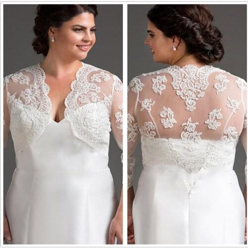 Lace 3/4 Long Sleeve Wedding Bolero Bridal Wraps for Wedding Party Prom Cheap Ivory Plus Size Bride Jacket Bolero Shrug Custom