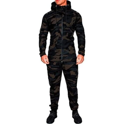 Camouflage Jackets And Trousers Sets Men Hoodies Long Sleeve Outerwear Tracksuits Black Gray Army Green Hooded Coats Streetwear