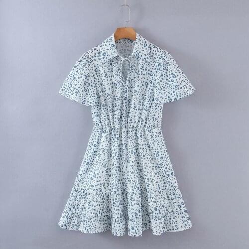 JC·KILIG 2021 Summer New Print Neckline Tie Lapel Short Sleeved Dress Womens Wear 2141